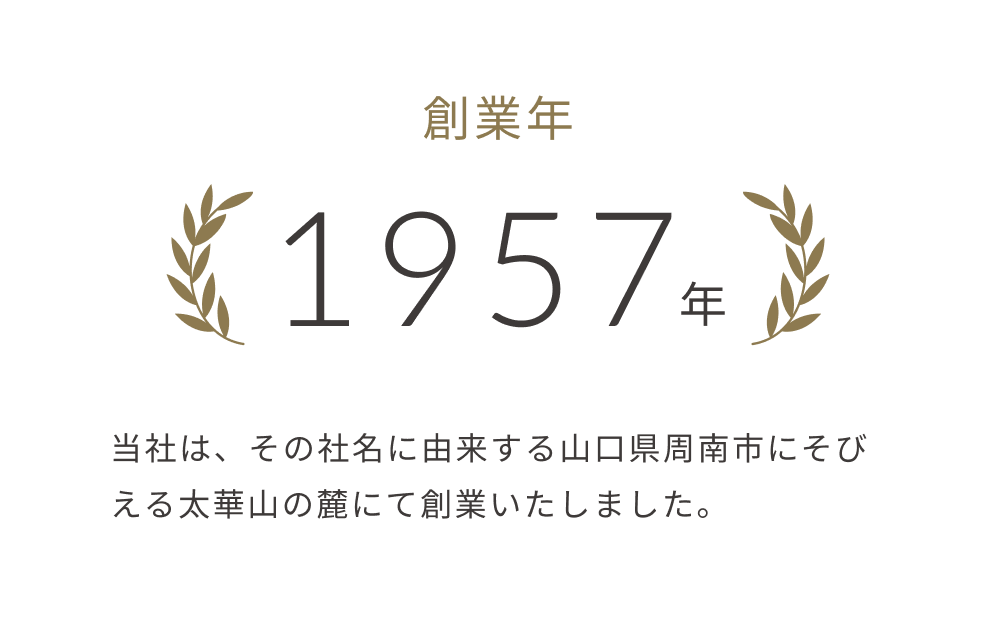 創業年1957年。当社は山口県周南市・太華山の麓で創業しました。
